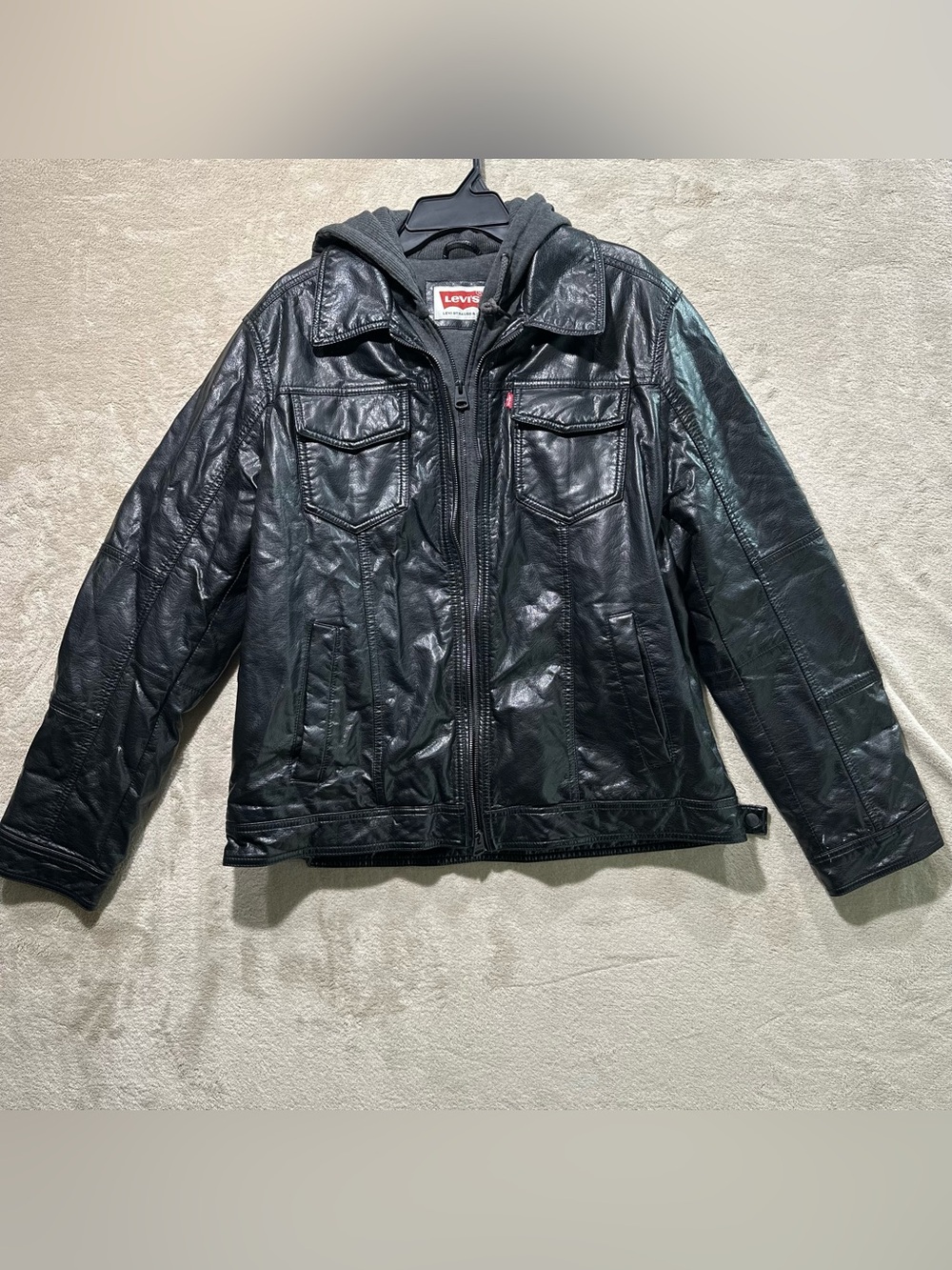 Levi's Men's Black Faux Leather Hooded Jacket